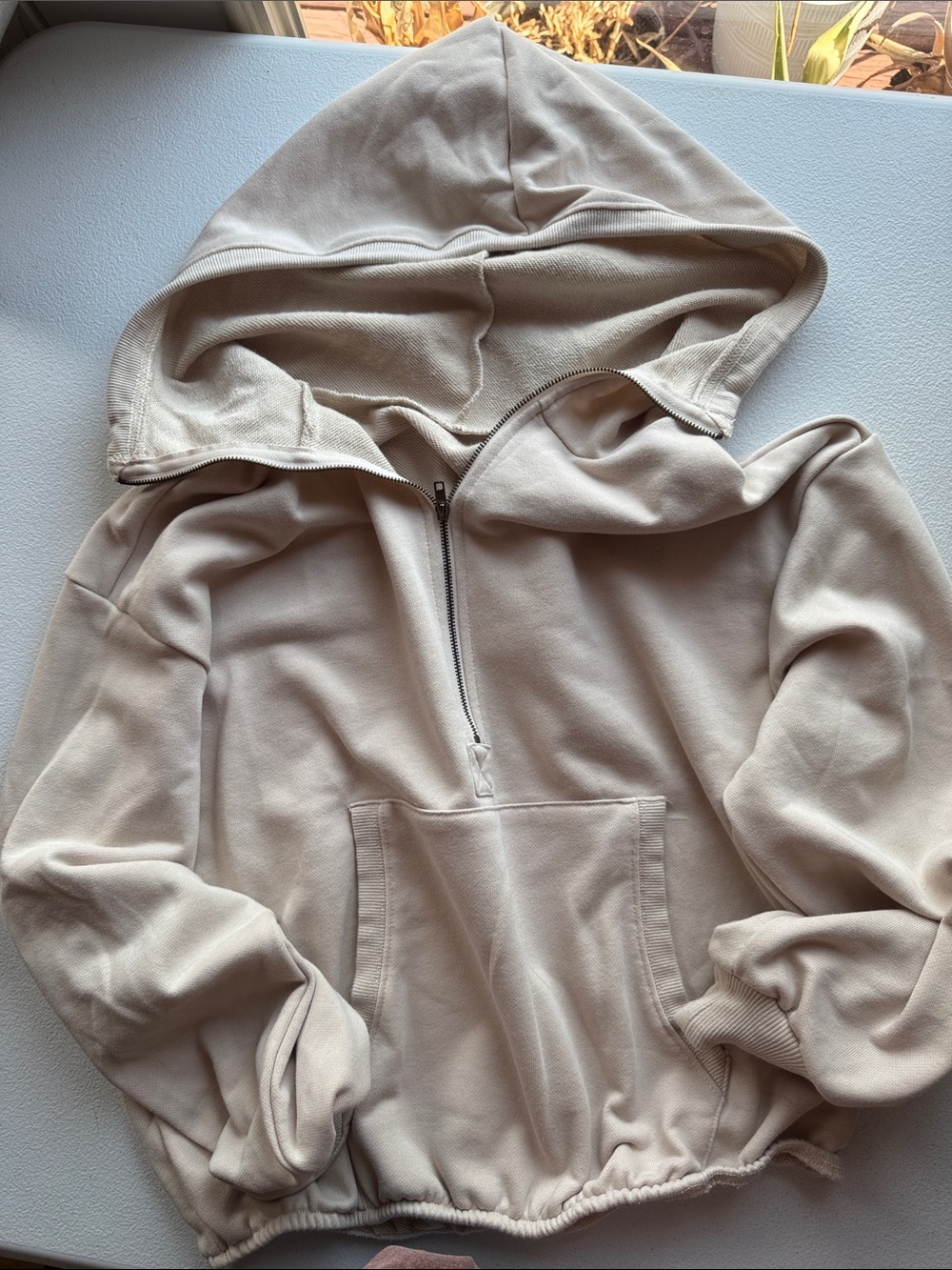 Women's Half-Zip Hooded Pullover — Neutral Cream